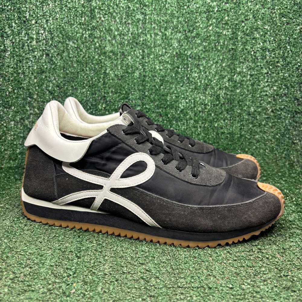 Loewe Flow Runner Suede Nylon Luxury Athletic Sneaker Black White Mens Size 10